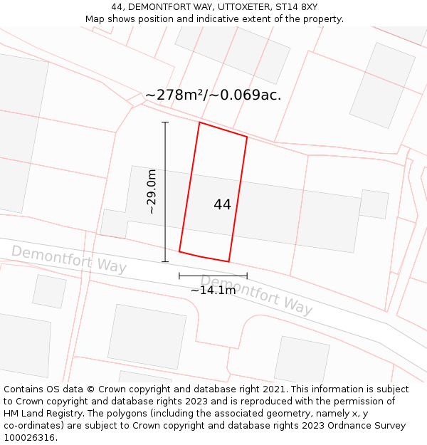 44, DEMONTFORT WAY, UTTOXETER, ST14 8XY: Plot and title map