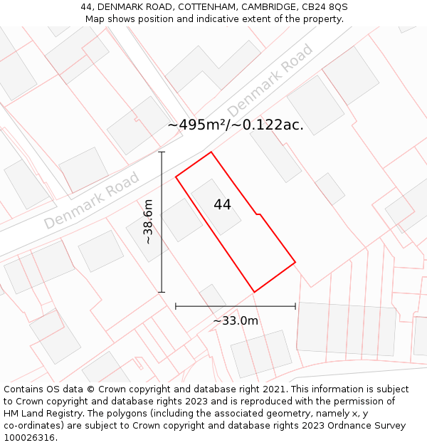 44, DENMARK ROAD, COTTENHAM, CAMBRIDGE, CB24 8QS: Plot and title map