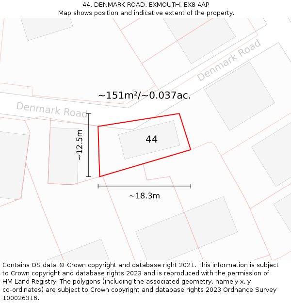 44, DENMARK ROAD, EXMOUTH, EX8 4AP: Plot and title map