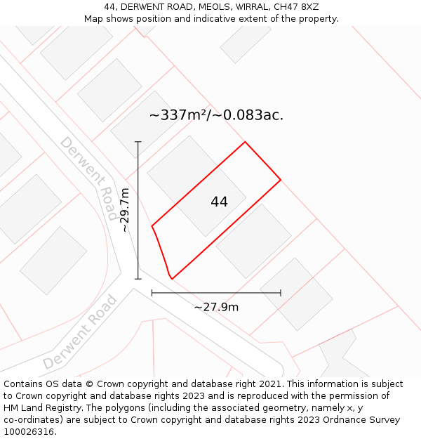 44, DERWENT ROAD, MEOLS, WIRRAL, CH47 8XZ: Plot and title map