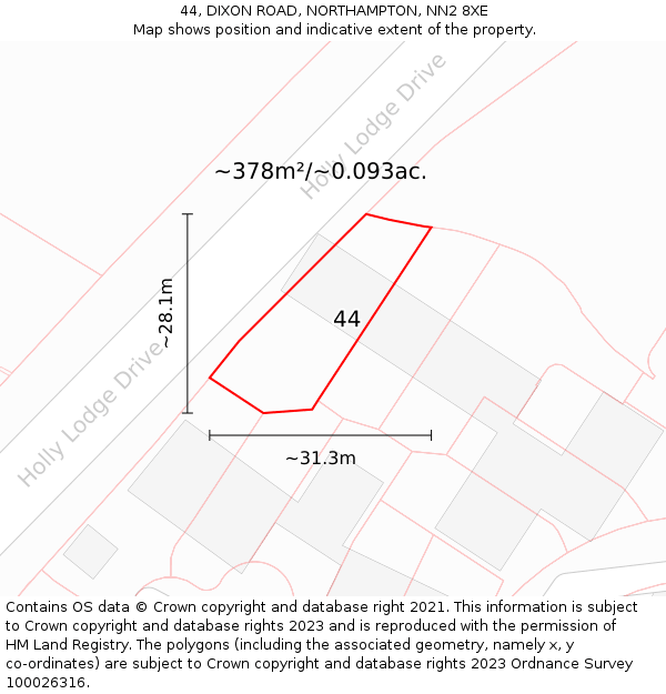 44, DIXON ROAD, NORTHAMPTON, NN2 8XE: Plot and title map