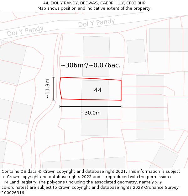 44, DOL Y PANDY, BEDWAS, CAERPHILLY, CF83 8HP: Plot and title map