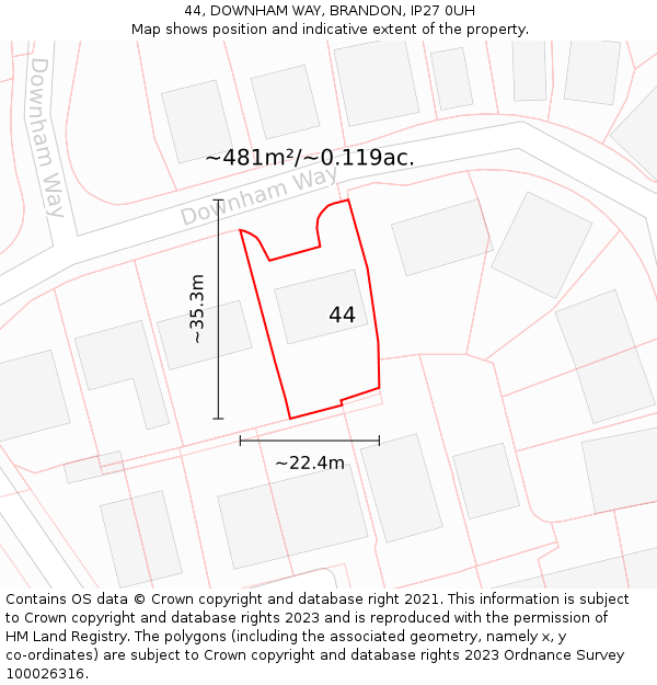 44, DOWNHAM WAY, BRANDON, IP27 0UH: Plot and title map