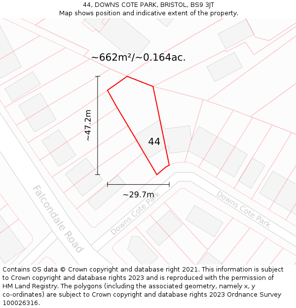 44, DOWNS COTE PARK, BRISTOL, BS9 3JT: Plot and title map