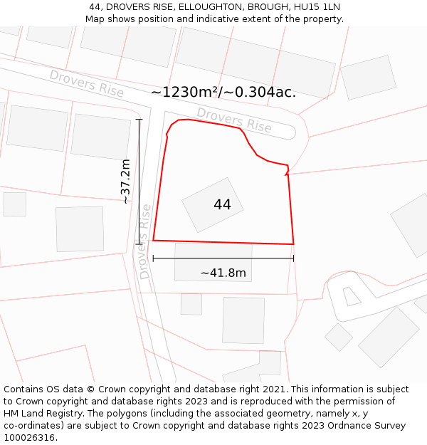 44, DROVERS RISE, ELLOUGHTON, BROUGH, HU15 1LN: Plot and title map
