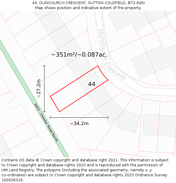 44, DUNCHURCH CRESCENT, SUTTON COLDFIELD, B73 6QN: Plot and title map