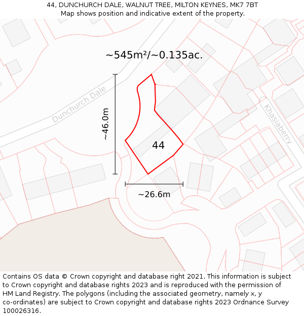 44, DUNCHURCH DALE, WALNUT TREE, MILTON KEYNES, MK7 7BT: Plot and title map