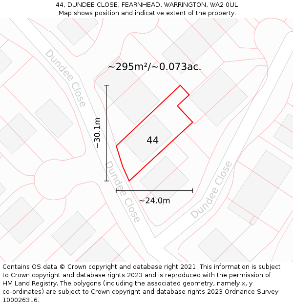 44, DUNDEE CLOSE, FEARNHEAD, WARRINGTON, WA2 0UL: Plot and title map