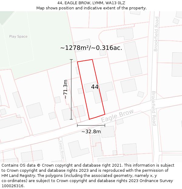 44, EAGLE BROW, LYMM, WA13 0LZ: Plot and title map