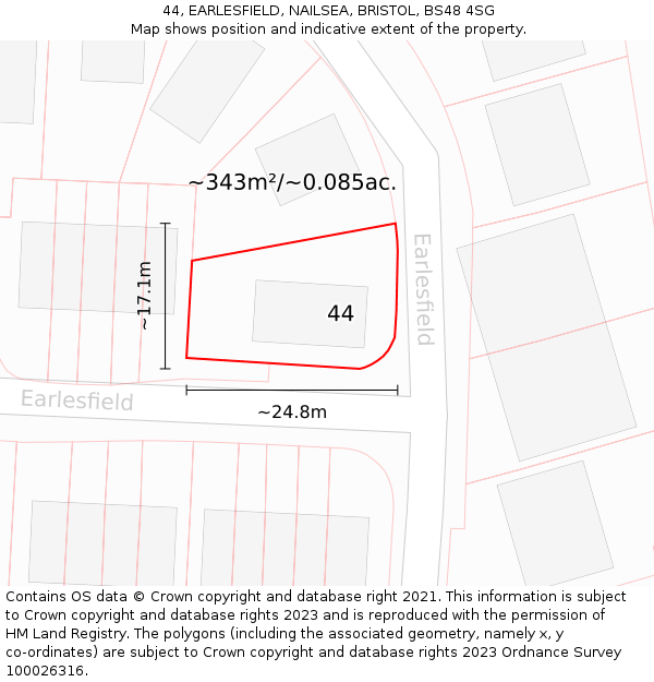 44, EARLESFIELD, NAILSEA, BRISTOL, BS48 4SG: Plot and title map