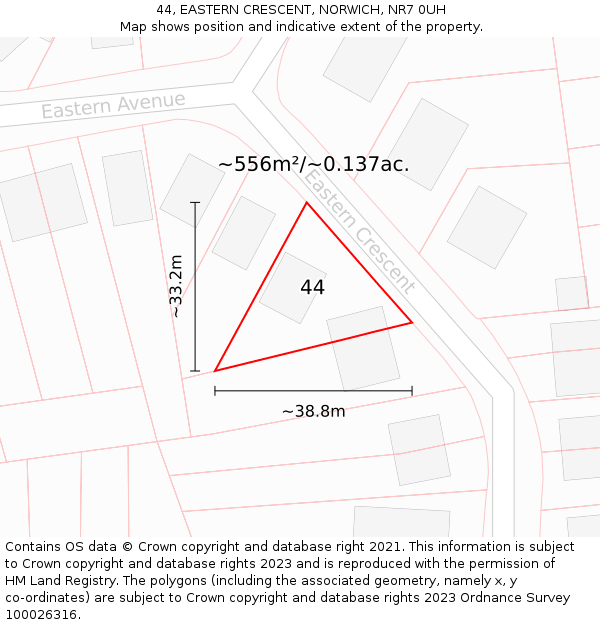 44, EASTERN CRESCENT, NORWICH, NR7 0UH: Plot and title map