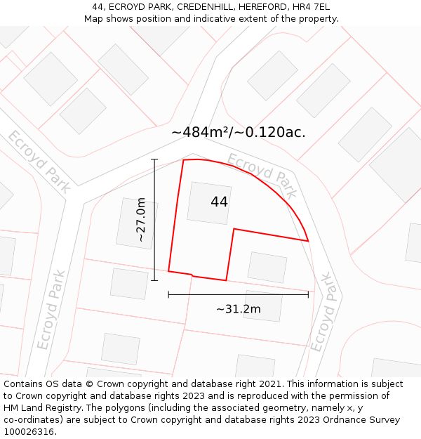 44, ECROYD PARK, CREDENHILL, HEREFORD, HR4 7EL: Plot and title map