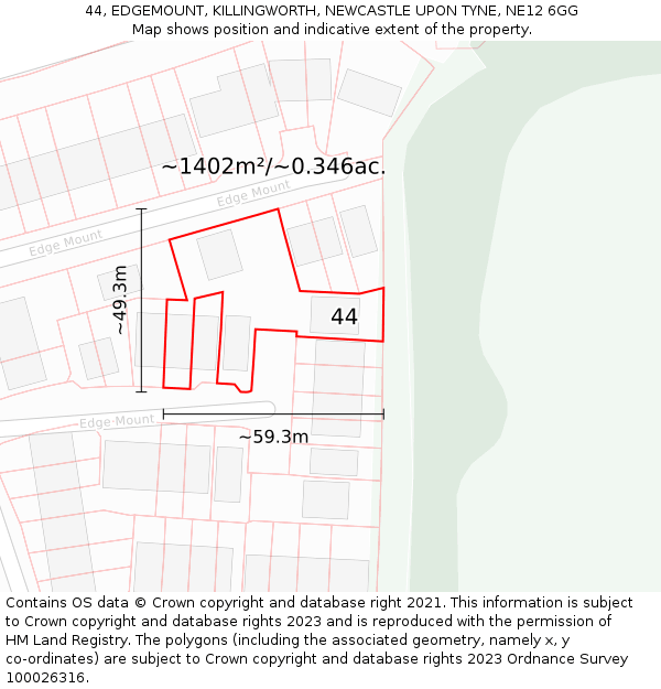 44, EDGEMOUNT, KILLINGWORTH, NEWCASTLE UPON TYNE, NE12 6GG: Plot and title map