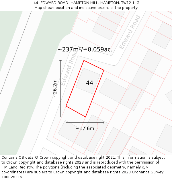 44, EDWARD ROAD, HAMPTON HILL, HAMPTON, TW12 1LG: Plot and title map