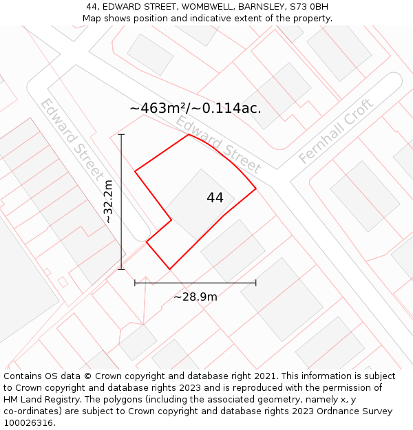 44, EDWARD STREET, WOMBWELL, BARNSLEY, S73 0BH: Plot and title map