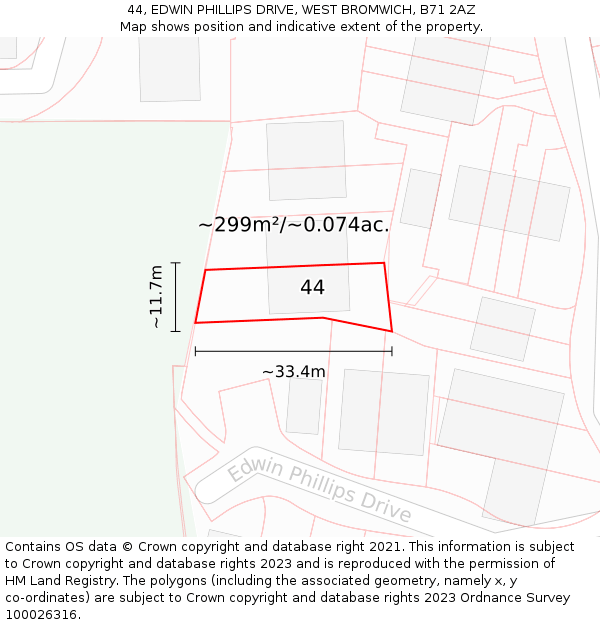 44, EDWIN PHILLIPS DRIVE, WEST BROMWICH, B71 2AZ: Plot and title map
