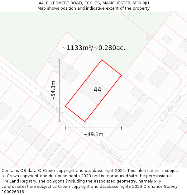 44, ELLESMERE ROAD, ECCLES, MANCHESTER, M30 9JH: Plot and title map