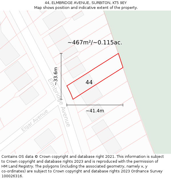44, ELMBRIDGE AVENUE, SURBITON, KT5 9EY: Plot and title map