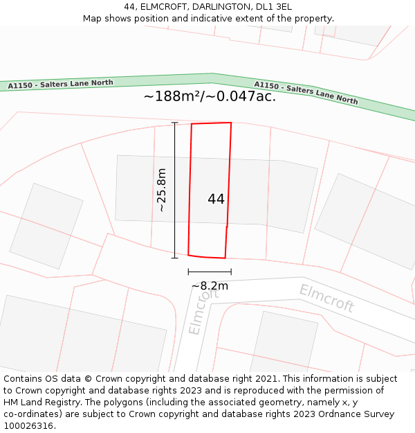 44, ELMCROFT, DARLINGTON, DL1 3EL: Plot and title map