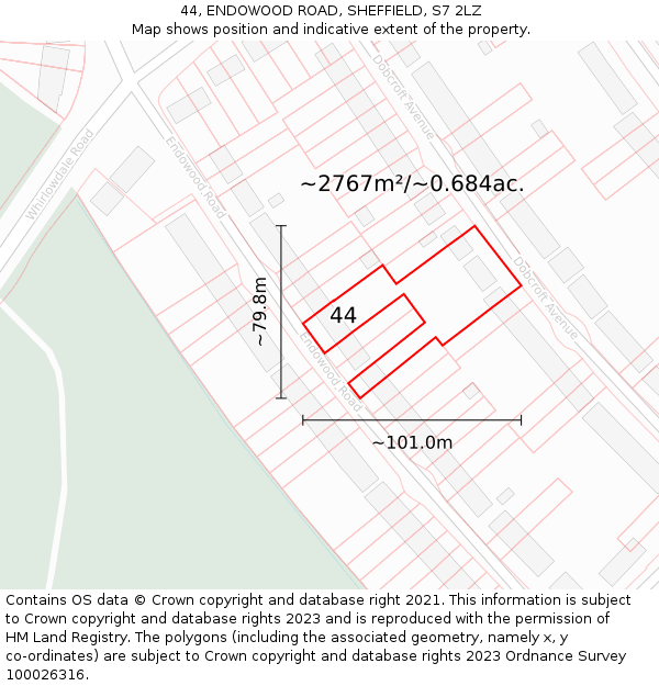 44, ENDOWOOD ROAD, SHEFFIELD, S7 2LZ: Plot and title map