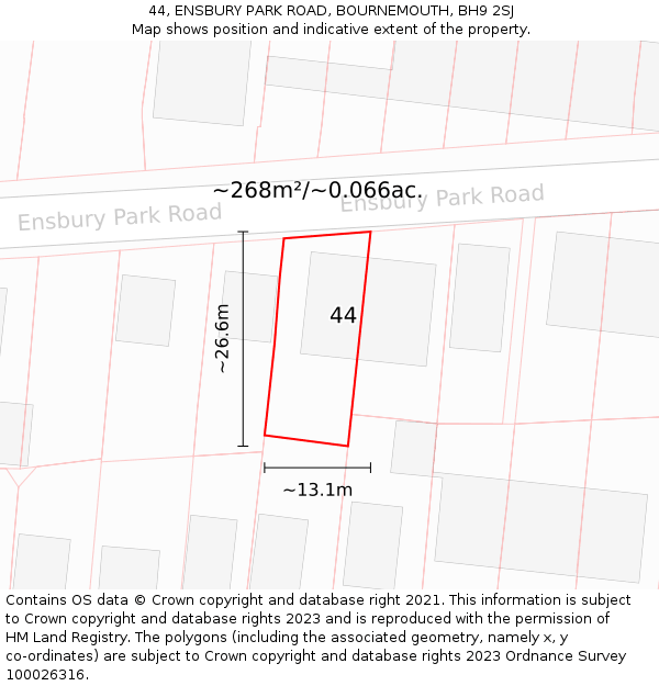 44, ENSBURY PARK ROAD, BOURNEMOUTH, BH9 2SJ: Plot and title map