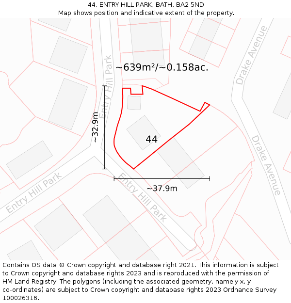 44, ENTRY HILL PARK, BATH, BA2 5ND: Plot and title map