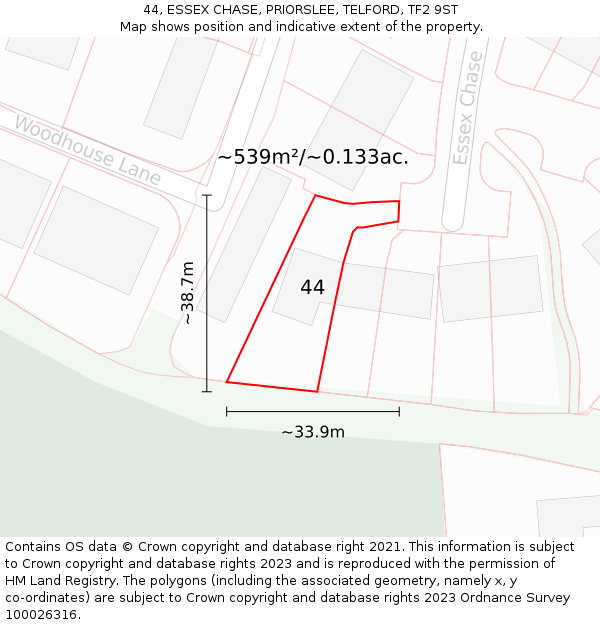 44, ESSEX CHASE, PRIORSLEE, TELFORD, TF2 9ST: Plot and title map