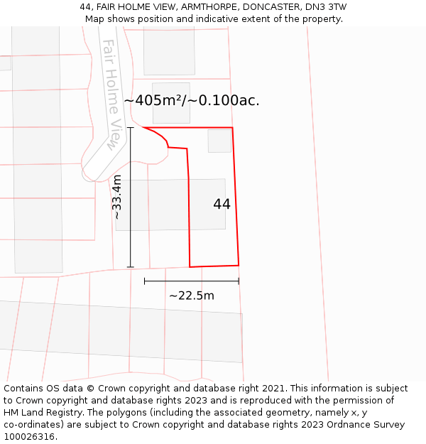 44, FAIR HOLME VIEW, ARMTHORPE, DONCASTER, DN3 3TW: Plot and title map