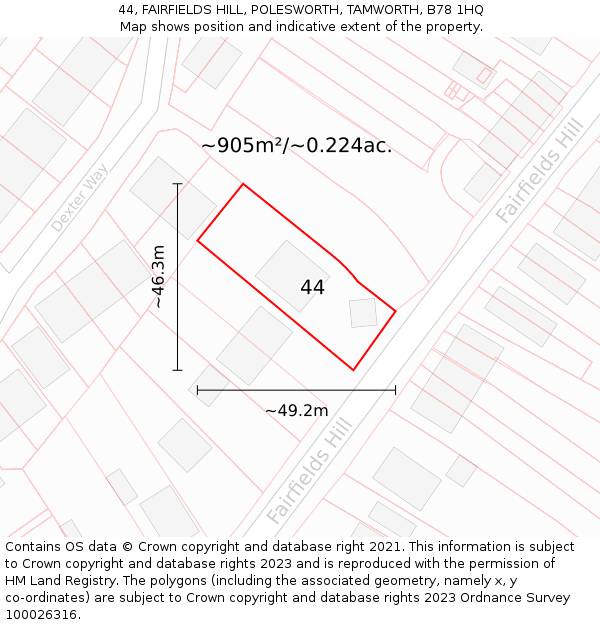 44, FAIRFIELDS HILL, POLESWORTH, TAMWORTH, B78 1HQ: Plot and title map