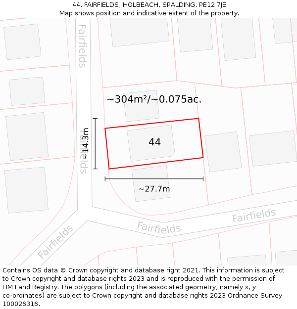 44, FAIRFIELDS, HOLBEACH, SPALDING, PE12 7JE: Plot and title map