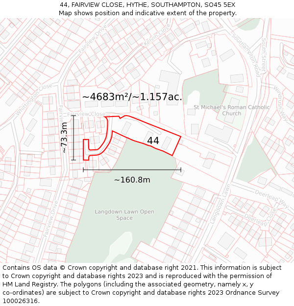 44, FAIRVIEW CLOSE, HYTHE, SOUTHAMPTON, SO45 5EX: Plot and title map