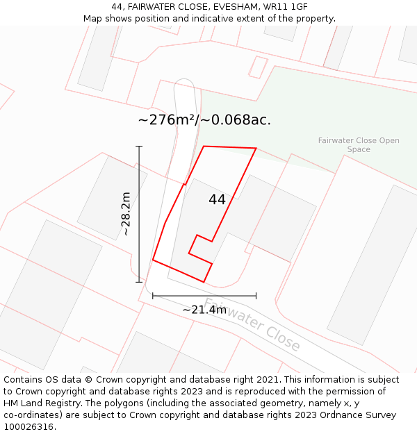 44, FAIRWATER CLOSE, EVESHAM, WR11 1GF: Plot and title map