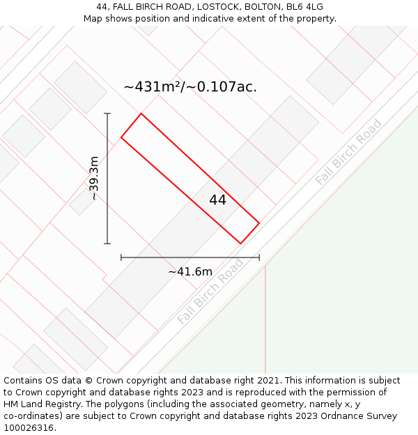 44, FALL BIRCH ROAD, LOSTOCK, BOLTON, BL6 4LG: Plot and title map