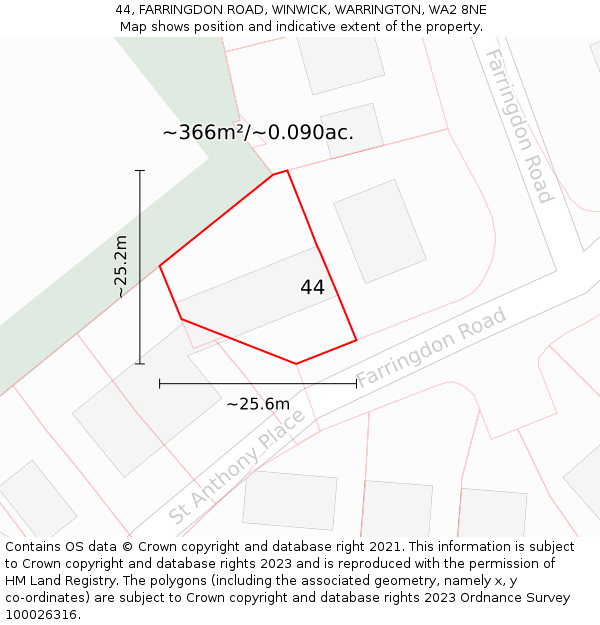44, FARRINGDON ROAD, WINWICK, WARRINGTON, WA2 8NE: Plot and title map