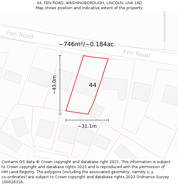 44, FEN ROAD, WASHINGBOROUGH, LINCOLN, LN4 1AD: Plot and title map
