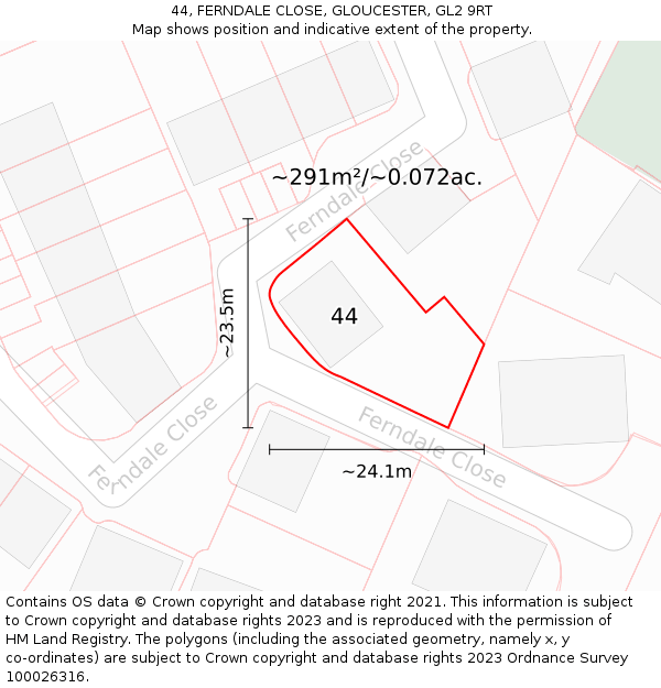 44, FERNDALE CLOSE, GLOUCESTER, GL2 9RT: Plot and title map