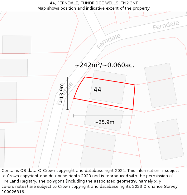 44, FERNDALE, TUNBRIDGE WELLS, TN2 3NT: Plot and title map