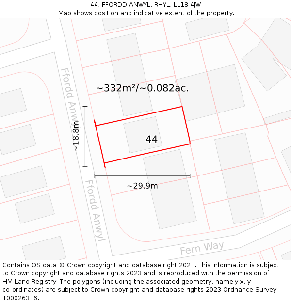 44, FFORDD ANWYL, RHYL, LL18 4JW: Plot and title map