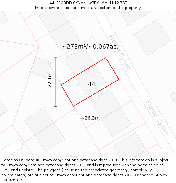 44, FFORDD CYNAN, WREXHAM, LL12 7ST: Plot and title map