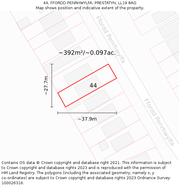 44, FFORDD PENRHWYLFA, PRESTATYN, LL19 8AG: Plot and title map