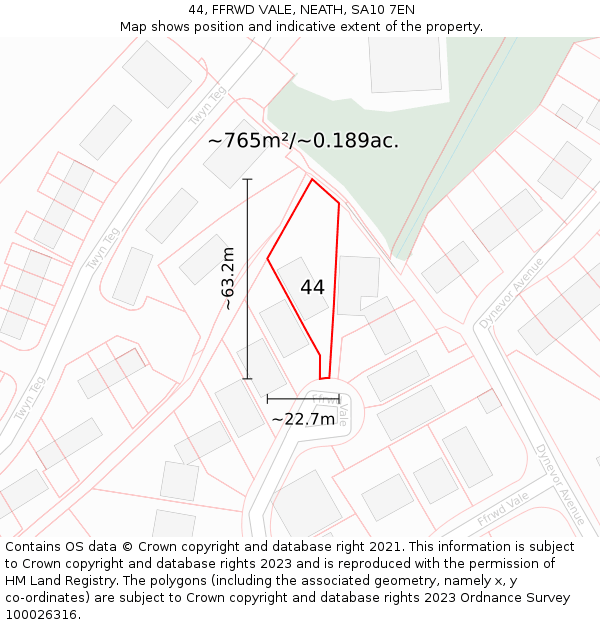 44, FFRWD VALE, NEATH, SA10 7EN: Plot and title map