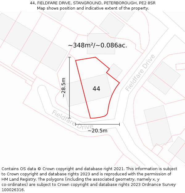44, FIELDFARE DRIVE, STANGROUND, PETERBOROUGH, PE2 8SR: Plot and title map