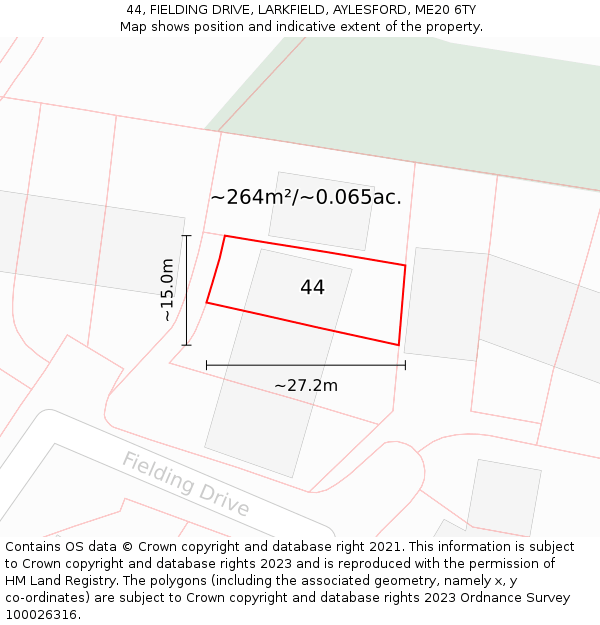 44, FIELDING DRIVE, LARKFIELD, AYLESFORD, ME20 6TY: Plot and title map