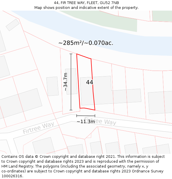 44, FIR TREE WAY, FLEET, GU52 7NB: Plot and title map