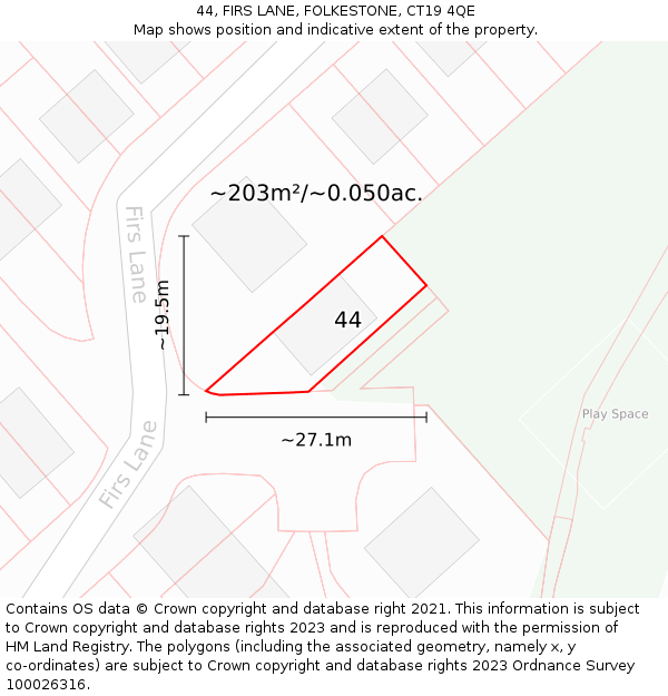 44, FIRS LANE, FOLKESTONE, CT19 4QE: Plot and title map