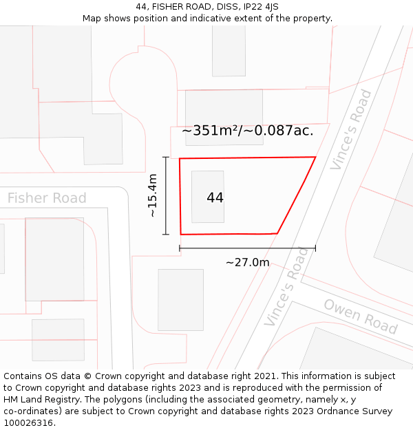 44, FISHER ROAD, DISS, IP22 4JS: Plot and title map