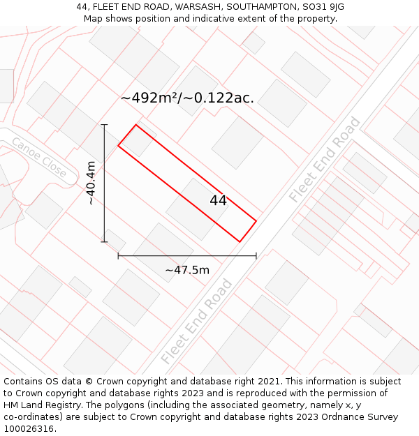 44, FLEET END ROAD, WARSASH, SOUTHAMPTON, SO31 9JG: Plot and title map