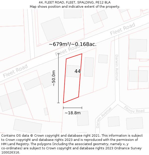 44, FLEET ROAD, FLEET, SPALDING, PE12 8LA: Plot and title map