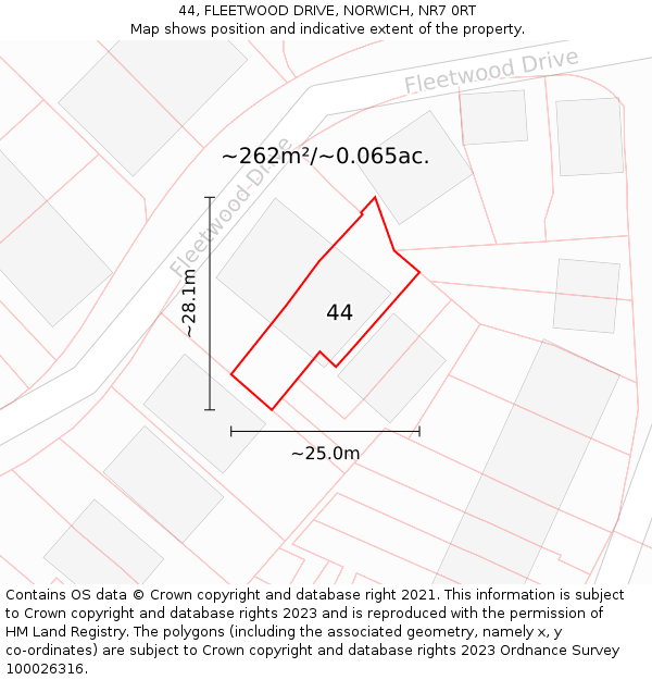 44, FLEETWOOD DRIVE, NORWICH, NR7 0RT: Plot and title map