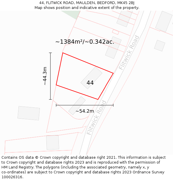 44, FLITWICK ROAD, MAULDEN, BEDFORD, MK45 2BJ: Plot and title map
